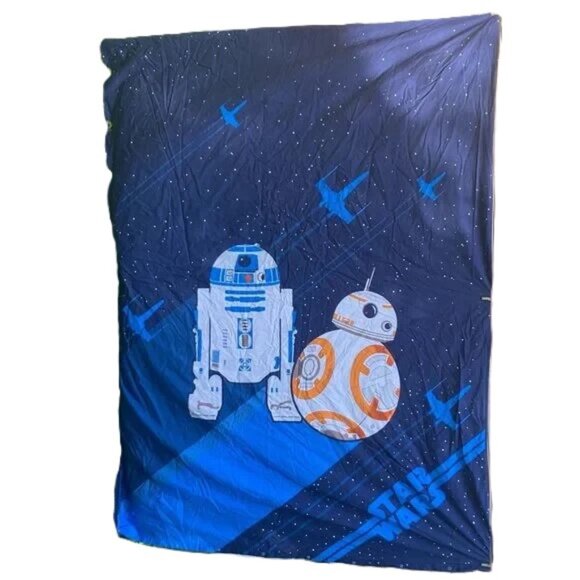STAR WARS Droids R2-D2 and BB-8 Organic Cotton Navy Blue Duvet Cover TWIN Size - Picture 1 of 12